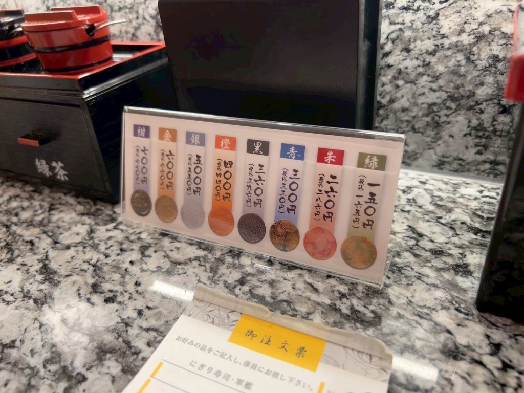 皿の色の値段。お皿の色で値段が違う。筆者撮影。